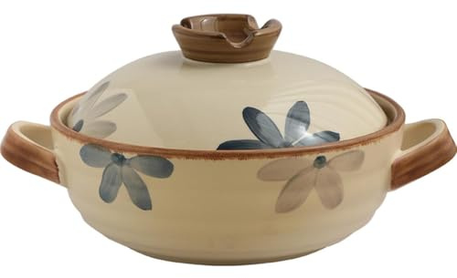 FENNVV Ceramic Pots for Cooking with Lid, Ceramic Cooking Pot Heat Resistant Earthenware Pot Stockpot for Home and Restaurant, Stewpot for Cook Bibimbap Soup Rice Stew Casserole,2.5L/2.3Quarts