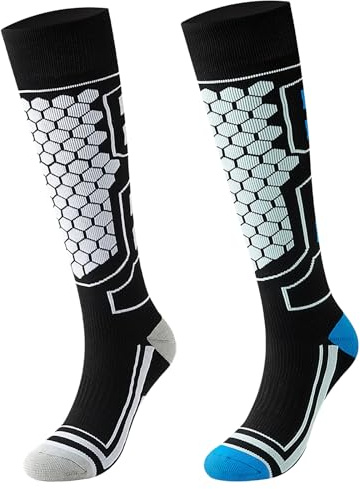QBEJIME Calcetines Térmicos De Esquí Paquete De 2 Para Hombre y Mujer, Calcetines Invierno Frio Extremo, Para Esquiar, Snowboard, Deportes De Invierno Al Aire Libre (Black/Blue 41-46)