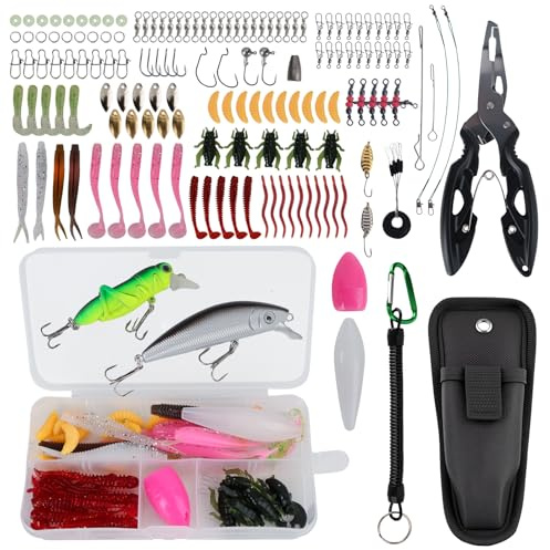 Set di 153 esche da pesca con 29 varianti e scatola per esche – Premium Wobbler, pesce di gomma, spinner per acqua dolce e salata – Set completo per principianti e professionisti
