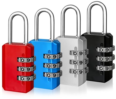 TAIVIN Lot de 4 Cadenas Valise,Petit Cadena,Cadenas à Code 3 Chiffres | pour Valises,Salles de Sport,Voyages,Casiers Scolaires (Multicolore*4)