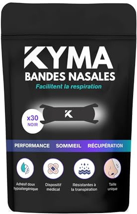 Bandes nasales KYMA - Sport & Sommeil - Améliore la respiration et aide a réduire les ronflements - 30 unités (Noire)