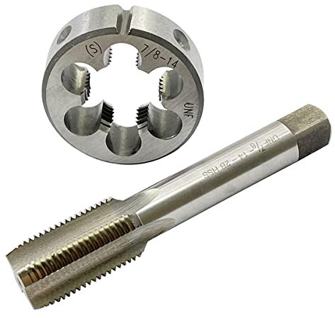 ASZLBYM 7/8-14 HSS Gewindebohrer und Schneideisen-Set, UNF Maschinengewindebohrer und UNF Rundgewinde-Schneideisen für Rechtshänder