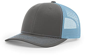 Richardson 112 Trucker OSFA Baseball Hat Ball Cap, Charcoal/Columbia Blue
