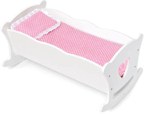 Wildkin Kids Wooden Doll Cradle – Baby Doll Rocking Cradle with Pillow & Blanket, Fits Dolls Up to 20 Inches - White