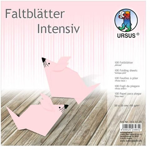 Ursus 3145129 - Faltblätter Uni intensiv, altrosa, ca. 20 x 20 cm, 65 g/qm, 100 Blatt, aus Plakatpapier, durchgefärbt, für kleine und große Origami Künstler, ideal für vielseitige Bastelarbeiten