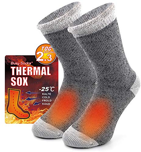 Busy Socks Winter Warm Thick Thermal Crew Socks,Medium,1 Pair Light Grey