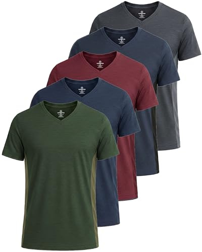 Real Essentials 5 Pack: Men’s V-Neck Dry-Fit Moisture Wicking Active Athletic Tech Performance T-Shirt Set 11, XL, Pack of 5