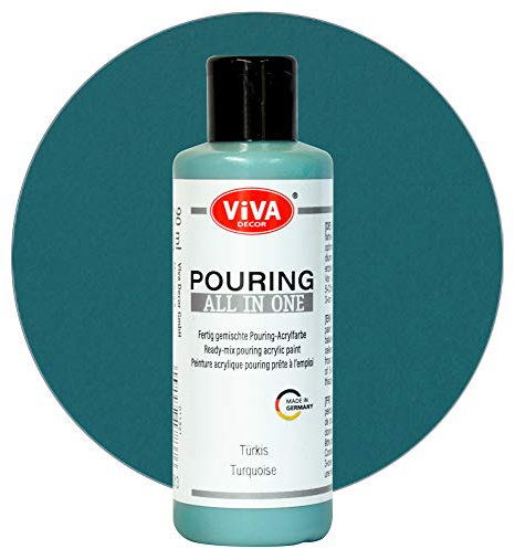 Viva Decor Pouring All in One (Türkis, 90 ml) fertig gemixte, gebrauchsfertige, flüssige Pouring Acrylfarben, kein Mischen erforderlich, für Leinwand, Glas, Holz und Steine - Made in Germany