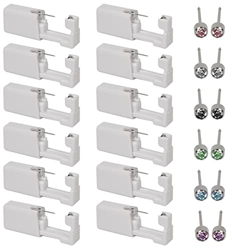 TIMESETL 12 Pack Ear Piercing Gun Kit, Self Ear & Nose Piercing Gun, No Pain Safety Tool with Diamond Stud Earrings for Girls, Boys, Women, Men, Unisex