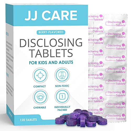 JJ CARE Disclosing Tablets for Teeth (Pack of 120) Plaque Disclosing Tablet for Kids, Dental Disclosing Tablets in Berry Flavor, for Kids and Adults