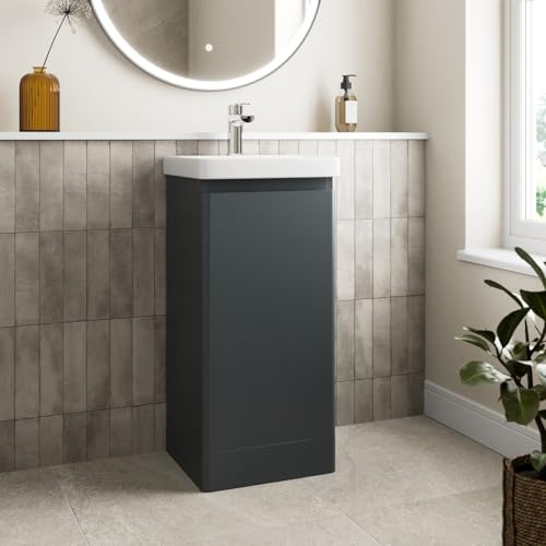 Affine® 400mm Vanity Unit Wash Basin Sink Bathroom Floor Standing Storage Cabinet Cupboard Cloakroom, Soft Close Door, Anthracite Grey