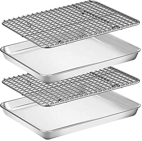 ACiyD Set teglia e griglia, teglia per Biscotti/tostapane in Acciaio Inox con griglia di Raffreddamento, Resistente Non tossico, Facile da Pulire, teglia da Forno (Colore : Argento) (Argento)