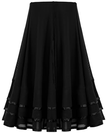 Zaldita Falda larga de flamenco para niños y niñas, falda de ballet, falda ligera, falda maxi para la escuela, tiempo libre, fiesta, baile, competición, ropa, Negro , 122-128