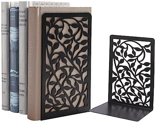 Metall Buchstützen, Schwarz Buchhalter Regal-Bookend Holder mit rutschfeste Bücherstopper für Schule Zuhause Büro (1 Paar)