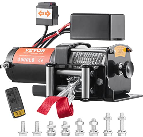 VEVOR Verricello Elettrico per ATV Veicolo Fuoristrada Carico Max. 1361kg Controllo Senza Fili, Verricello Elettrico 12V Impermeabile di Grado IP55 Corda in Acciaio per ATV SUV, Verricello per Veicoli