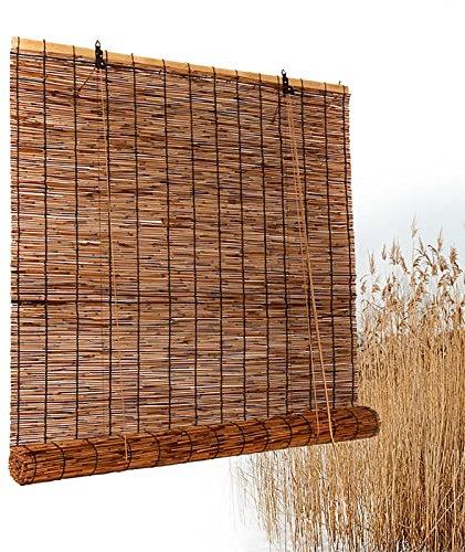 NEZIH Store En Bambou Tressé Rétro Pour L'Intérieur Et L'Extérieur Avec Dispositif de Levage Parasols En Bambou/W55*H71In