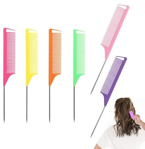 6 Pieces of Strähnenkamm,Friseursalon Mit Haarstylist Hochglanzkämme,6-Color Professionelle Antistatische Hochglanzkämme,Haarhighlightkamm,Männer Und Frauen Frisur Kämme Und Gefärbtes Haar Styling