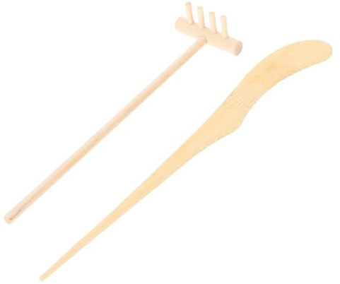 SHINEOFI Ensemble De 2 Râteaux Miniatures en Bois pour Jardin Zen Accessoires De Jardin Zen pour Décoration De Table À Sable 5.6X1.4X0.7 Pouces