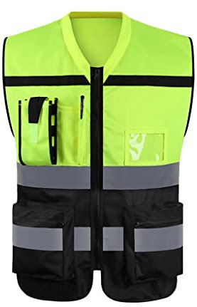 HASMI Arbeitssicherheitsweste Sicherheitsweste, Warnweste mit reflektierenden Streifen, Weste mit 5 Taschen und Reißverschluss für Männer, Frauen, Laufen, Gehen Hochsichtbar, reflektierend