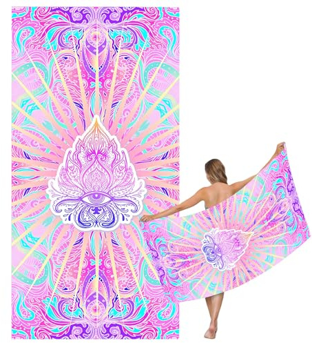 Mienocol Large Quick Dry Microfibre Beach Bath Towel,160x90cm Sand Free Pink Beach Towel with Bag,Lightweight Gym Yoga Sports Towel Swimming Towel,Compact and Thin Travel Summer Beach Towel for Women