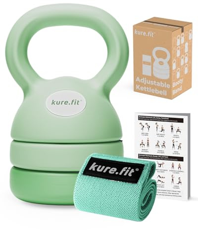kure.fit Adjustable Kettlebell | 2.3 kg– 5.4 kg | Home Gym Kettlebell & Fabric Resistance Band Set | For Strength, Cardio, Full-Body Training | Ideal for Women & Beginners | Sage Green