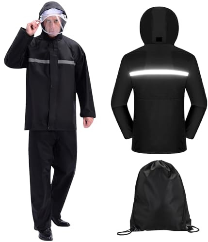 WUERKIYA Chaqueta Lluvia Larga para Hombre Impermeable Transpirable con Capucha Chubasquero Plegable, Reutilizable Unisex para Mochileros Acampar Al Aire Libre, Talla Única