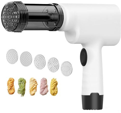 ANGDI Máquina for Hacer Pasta eléctrica portátil, máquina automática portátil for Hacer Fideos con 6 moldes for Fideos, Prensa for Fideos multifunción Desmontable, 30 Segundos for Que salgan