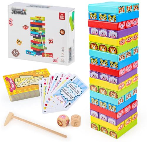 JWTRSVTY Animaux Bloc en Bois Empilement, Jeu éducatif en Bois Enfants Montessori, Jouet Tour de Blocs Empilables Colorés, Animaux Jouet éducatif Tour, pour Garçons Filles Jeux de Puzzle