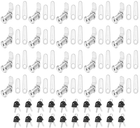 PATIKIL 20 pièces Verrou de meuble à came de 1-1/8 pouce argent | cylindre de remplacement de serrure de cam pour tiroir de VR, clés identiques, chariot de rangement, boîte aux lettres
