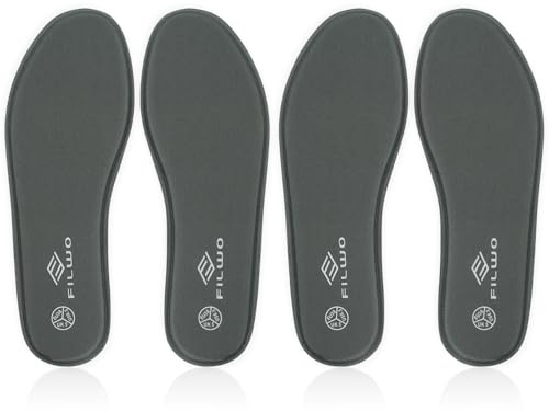FILWO 2 Pairs Memory Foam Insoles - Comfort Insoles for Trainers, Sneakers, Sports Shoes, Work Boots & Walking Shoes - Inner Soles, Gray Women, UK 5