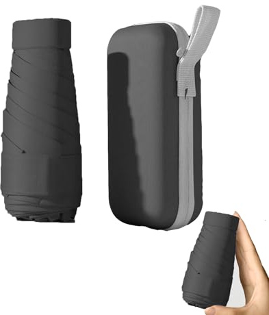 Nnicorns Travel Ombrello Pieghevole per Borsa con Custodia, Mini Ombrello Pioggia UV Protezione Sole, 6 costole ombrello portatile Per Donne, Ragazze (Nero)