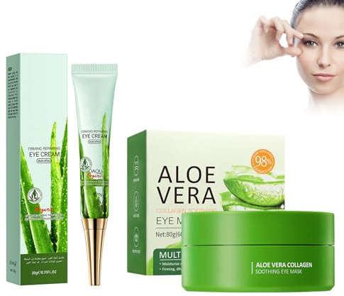 Hppsctink Set Crema Contorno de Ojos, 20g Crema Contorno de Ojos Aloe Vera y 80g Mascarilla de Aloe Vera, Reduce las Líneas de Expresión, eye cream