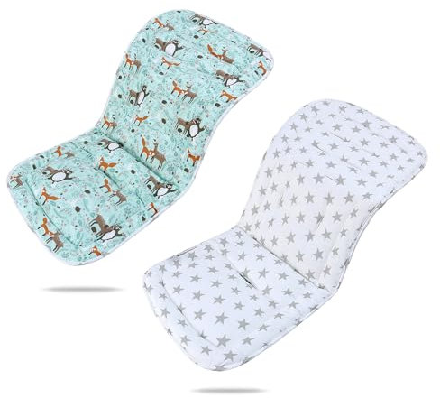 LAT Colchoneta Silla Paseo, Almohadilla Reversible para Cochecitos, Suave y Transpirable Algodón Funda Carrito Bebe Universal, Cojín Doble Cara para Silla de Auto y Carrito (Armonía Animales)