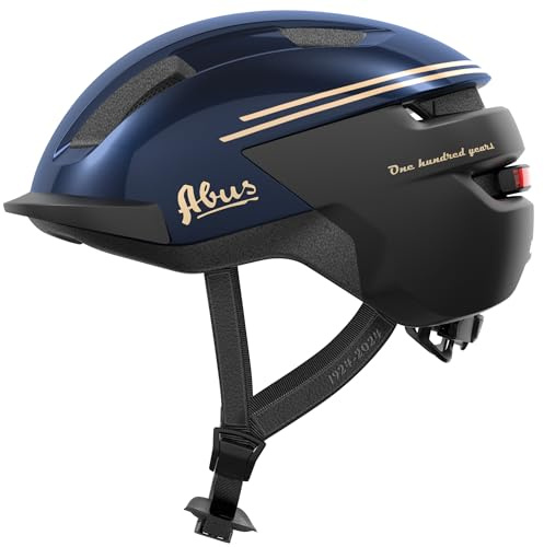ABUS Fahrradhelm Purl-Y ACE mit LED-Licht – Fahrten auf E-Bike und S-Pedelec – NTA-Schutzhelm für Erwachsene und Jugendliche - 100 Jahr Edition - Blau, Größe S