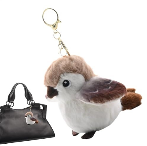 2 Stück Spatz Plüschtier Spatz Kuscheltier Simuliertes Tier Spatz Plüschtier Vogel-Plüsch-Schlüsselanhänger Plüsch Vogel Schlüsselanhänger Dekorativer Realistischer Spatzen-Anhänger 9x8x7 Cm