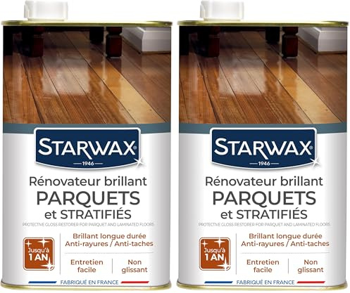 STARWAX - Renovador Brillante Protector para Parquets Barnizados y Suelos Laminados - Aporta Brillo, Protege y Disimula Arañazos - Antimanchas y Antidesgaste- 1L - hasta 30 m² (Paquete de 2)