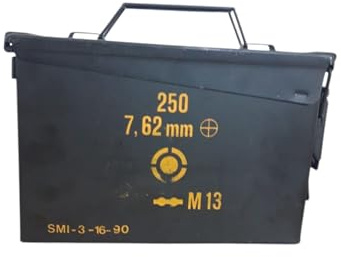 Cassetta Porta Munizioni 250 Colpi, Militaria - Scatola Metallo 9x18x29 CM a Tenuta Stagna per Cartucce da Caccia in Stile Militare, Accessori Tattici da combattimento - Baule in Ferro