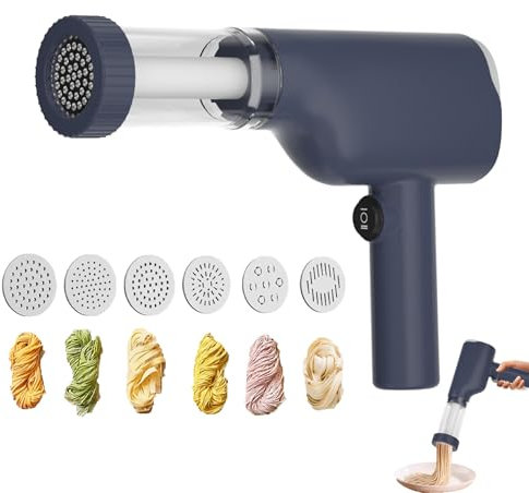 Idiyappam Maker Electric - 2025 New Electric Idiyappam Maker with 6 Molds, Rechargeable Automatic Pasta Maker, Portable Noodle Maker for Home (Blue)