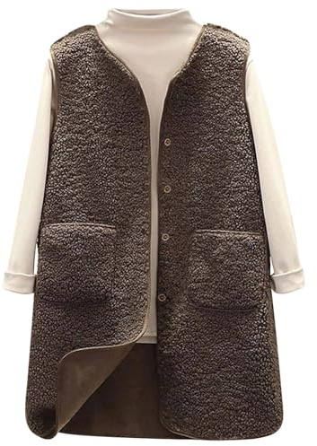 Joligiao Gilet Donna Invernale in Pile Gilet Elegante Pile Lungo Smanicato donna Invernale Termico con Scollo a V e Bottoni Smanicato Caldo Casual Comodi Senza Maniche Giacca Teddy con Tasche Autunno