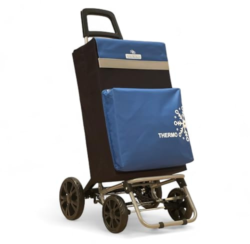 Carrito de Compra Plegable con Térmico, Carro de la Compra 50L,Carros para la Colada,Carro Compra (Azul Marino, 4 Ruedas)