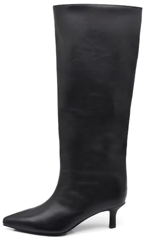 IF Stivali alti donna eleganti A punta affusolata tacco Kitten Heels sottile medio comodi chic moda classica GA048 Nero N.40