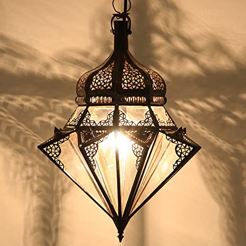 Casa Moro Orientalisk lampa Jawhara transparent tillverkad av klart glas och handgjorda järn | Konsthantverk från Marrakech | Marockansk ramadan-pendellampa som från 1001 natt | L1277