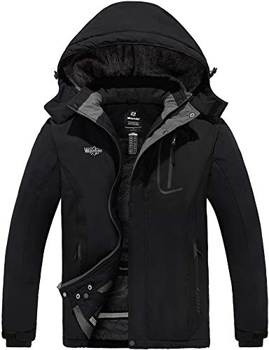 Wantdo Homme Veste de Ski Imperméable Veste de Neige Chaude Manteau d'hiver Coupe-Vent Veste Isolante en Polaire Veste de Snowboard Montagne Noir M
