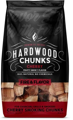 Fire & Flavor Trozos de Madera de Cerezo para ahumar y Asar a la Parrilla, Totalmente Naturales, de Larga duración con un Sabor Ligeramente Dulce, trozos Grandes de Madera para ahumadores, Rojo