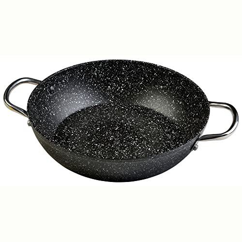WECOOK! - Cazuela Baja de Aluminio Forjado 24 cm | Antiadherente Ecológico Libre de PFOA | Full Induction para Todas las Cocinas | Asas de Acero Inoxidable, Negro Moteado, Acero inoxidable