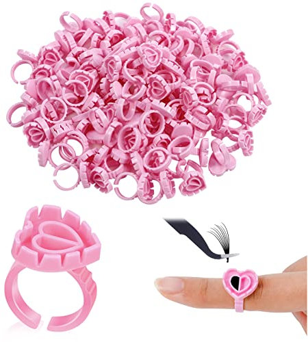 RosewineC 100 Pcs Glue Rings for Eyelash Extensions, Lash Glue Rings Quick Blossom Pigment Holders Disposable Finger Hand Beauty Tools for Eyelash Extension