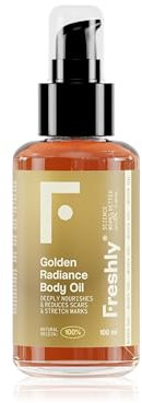 Freshly Cosmetics Golden Radiance – Olio corpo naturale rassodante e anti-smagliature, 100 ml