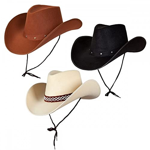 A2ZFD Adult Texan Cowboy Hats 3 Pack (Black, Brown, Classic Sand) : Adult Unisex Cowgirl Fancy Dress Wild West Rodeo Accessory
