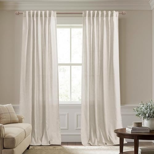 KOUFALL Back Tab Rod Pocket Linen Sheer Curtains 52x90 Inch Length Tan Beige