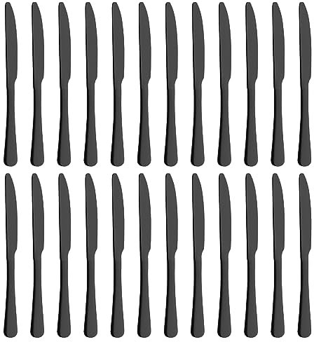 BEWOS Black Knife Set of 24, (23Cm) Butter Knife Set, Matt Black Knives Made of Stainless Steel, Highly Polished, Dinner Knives for Home, Restaurant, Hotel, Dishwasher Safe, Polished